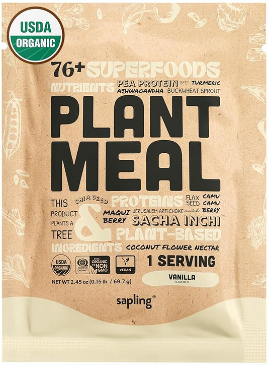 Plant Meal Replacement Shake - Vanilla - 25g of Plant Based Vegan Protein Powder, 76+ Organic Superfoods, Vitamins & Minerals, Mushrooms, Super Greens, Digestive Enzymes & Probiotics - 1 Serving