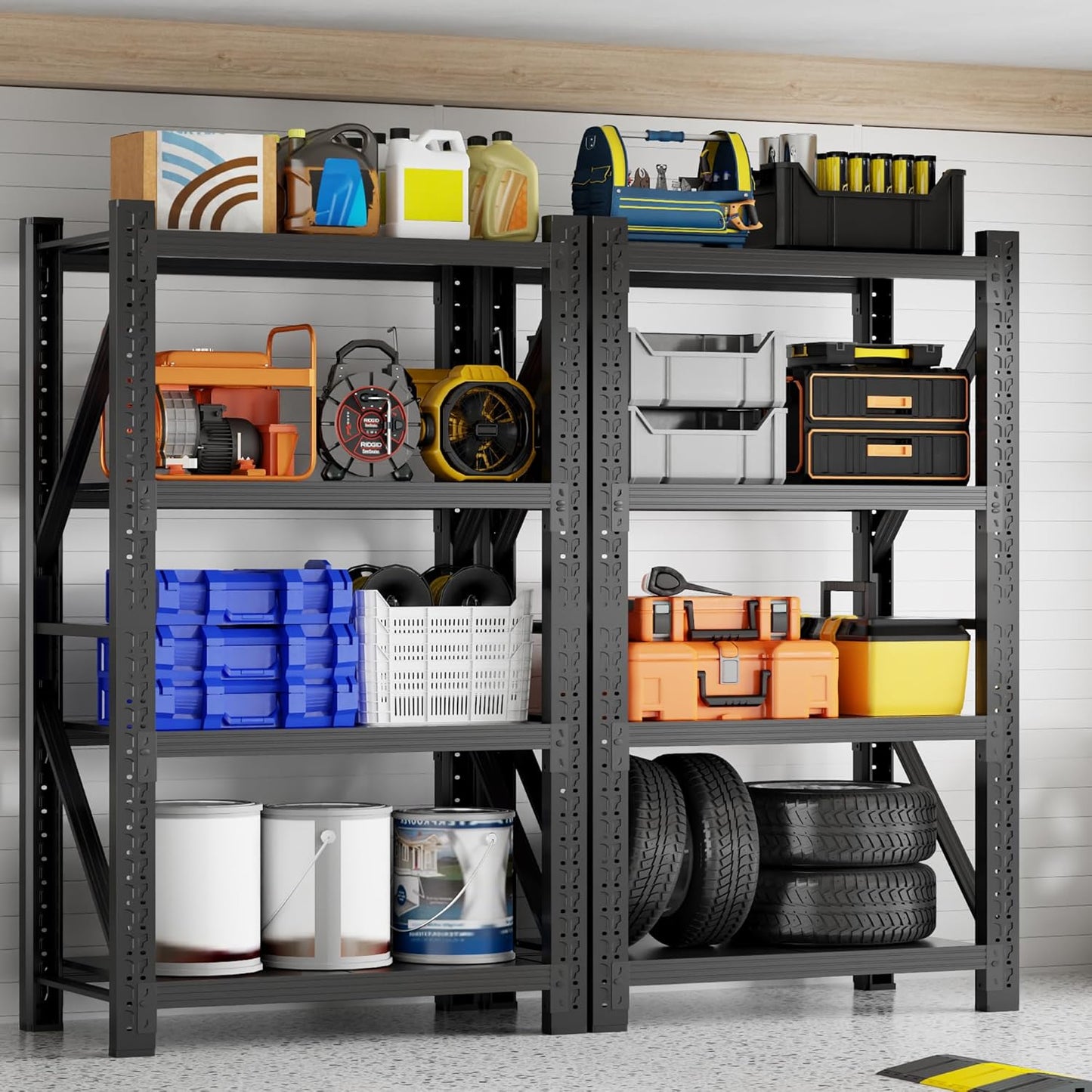 3000LBS Garage Shelving 42" W Garage Shelving Heavy Duty 4-Tier Metal Storage Shelves Adjustable Shelf Unit Storage Rack for Basement Supermarket Warehouse 42" W x 20" D x 78" H Black