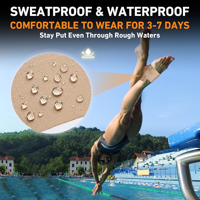 Kinesiology Tape for Ankle, KTQUICK 12 Count Ankle Tape Precut, Original Cotton Waterproof & Breathable, Enhance Elastic Kinesiology Athletic Tape for Ankle Support and Muscle to More Sports (Beige)