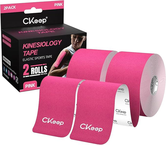 CKeep Uncut Kinesiology Tape(2 Rolls), Original Cotton Elastic Premium Athletic Tape,Latex Free Hypoallergenic, 2inch x 16ft, Pink