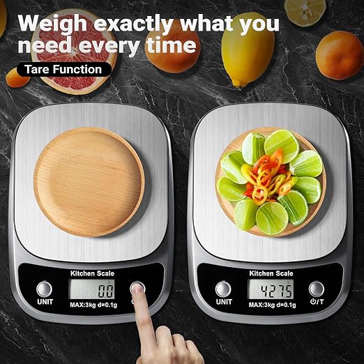 Food Kitchen Scale Digital Weight Grams and Oz，Professional Small Digital Kitchen Food Scales 3kg/0.1g for Weight Loss