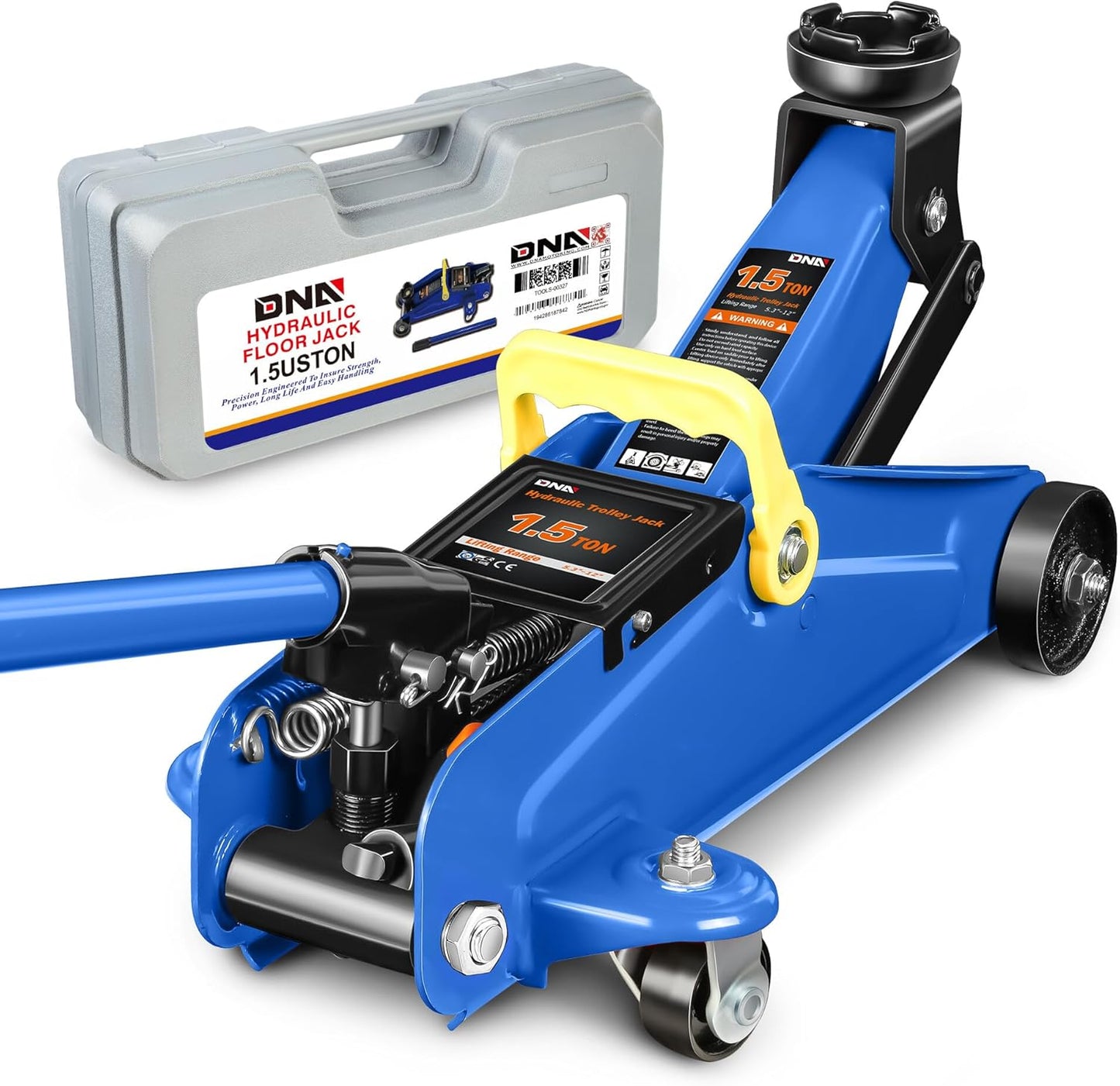 DNA MOTORING Low Profile Hydraulic Trolley Service/Floor Jack, 1.5 Ton (3000 lbs) Capacity, Lifting Range 5.3"-12",Blue,TOOLS-00327