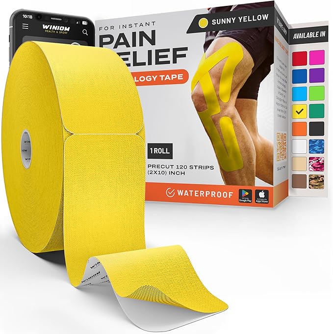 Kinesiology Tape-Incredible Support for Athletic Sports and Recovery + Free Taping Guide - Pre-Cut 2 inch 100 feet (Sunny Yellow + Free Taping Guide, 1 Pack)