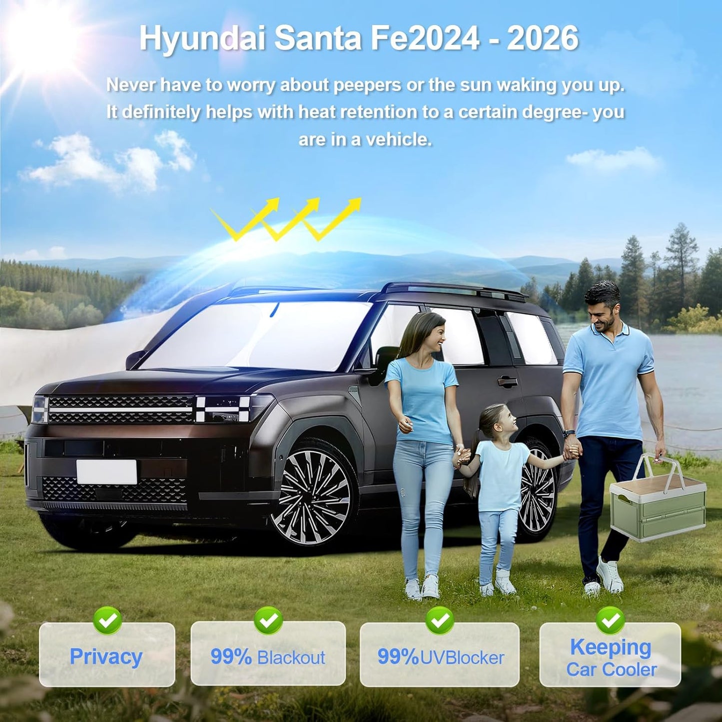 8pcs Car Window Shades for Hyundai Santa Fe 2024 2025 2026 Accessories,Windshield Side Rear Full Sunshade,Sun Visor UV Blocking, Privacy Protection and Blackout for Camping Outdoor