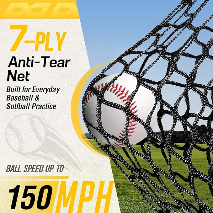 PodiuMax 7x7 Baseball & Softball Net with Upgraded Triangular Base, Large Ball Collection System, Softball Pitching Net with 2 Strike Zone, Baseball Nets for Batting Pitching Fielding