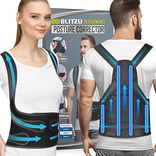 BLITZU Back Brace Posture Corrector for Women and Men. Shoulder Straightener, Adjustable Full Back Support. Upper and Lower Back Pain Relief for Neck Hump, Scoliosis, Spine, Hunchback Correction. M