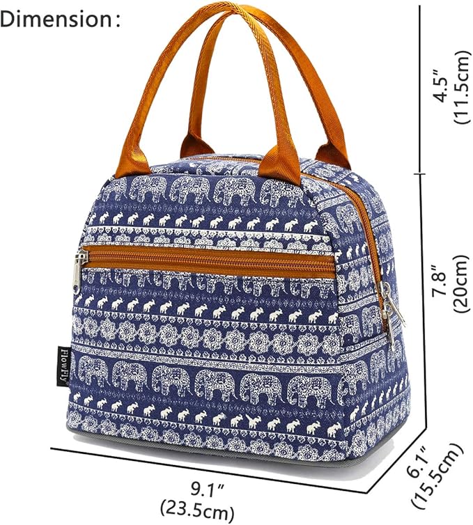 FlowFly Insulated Lunch Cooler Bag - Tote Bag Organizer for Women/Men, Elephant