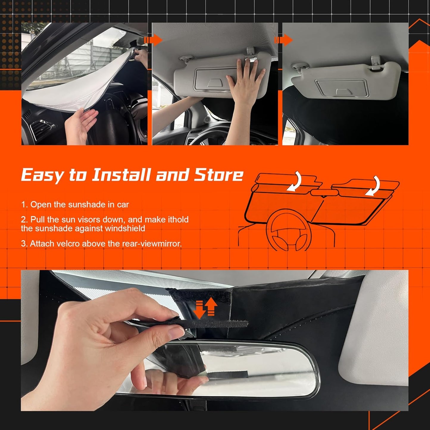 Custom Fit Windshield Sun Shade for Honda Civic 2006-2011 - Full Coverage, 210T Reflective Fabric, Double-Layer Design - Blocks 99% UV Rays, Keeps Car Cool, Easy to Install and Store
