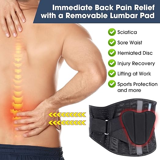 Timtakbo Back Brace Support Belt for Men Women, Back Support Brace for Lower Back Pain Relief with Lumbar Pad for Lifting at Work, Scoliosis Pain Relief Brace (Black,L/XL Fits 29.5”-37.5”Belly Waist)