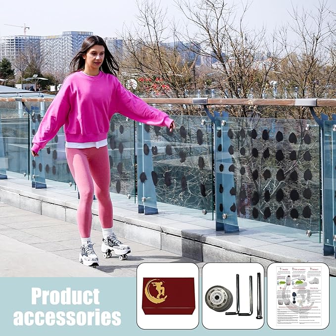 Roller Skate Shoes for Women Four Rounds Children's Roller Skates Shoes That Turn into Rollerskates Sneakers Outdoor Light Shoes with Wheels for Girls/Boys