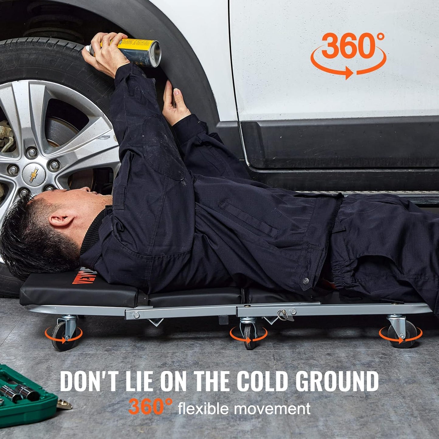 VEVOR Mechanic Creeper, Garage Gift, 36" Z Creeper Seat, 2 in 1 Mechanic Gifts, 300 lbs Capacity, Low Profile Creeper with 6 pcs Wheels in Garage/Shop for Fathers Day Tool Gift