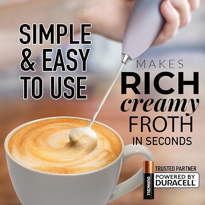 Zulay Kitchen Handheld Milk Frother with Duracell AA Batteries – Ultra Fast Electric Mixer & Foam Maker, Easy-Clean Drink Mixer for Coffee & More