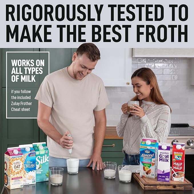 Zulay Powerful Milk Frother With Upgraded Titanium Motor - Handheld Electric Whisk for Coffee, Latte, Matcha - Mini Mixer and Blender for Frappe - No Stand - Quartz