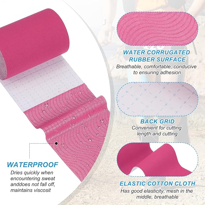 PATIKIL 5.5 Yard x 4 inch Kinesiology Tape, 1 Roll Adhesive Cotton Sports Muscle Support Tapes Waterproof Elastic Tape for Knee Ankle Wrist Shoulder, Pink