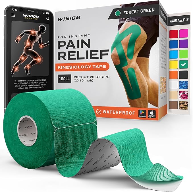 Kinesiology Tape-Incredible Support for Athletic Sports and Recovery + Free Taping Guide - Pre-Cut 2 inch 16.4 feet (Forest Green + Free Taping Guide, 1 Pack)