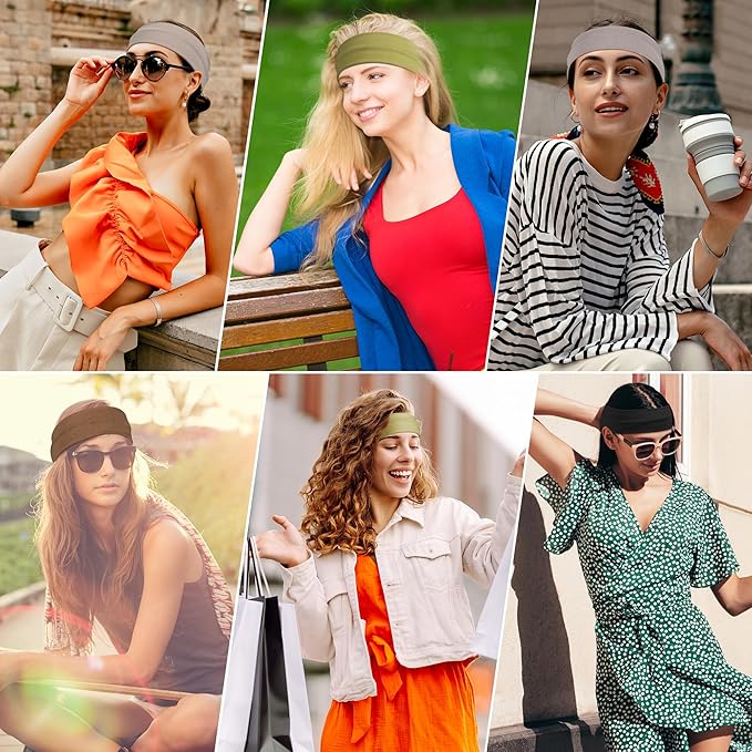 Headbands for Women Non Slip - Stylish Sports Hair Bands for Women's Hair - Soft Cotton Cloth Stretchy Headbands for Women for Yoga, Outdoor Exercise Running - 8 Pack