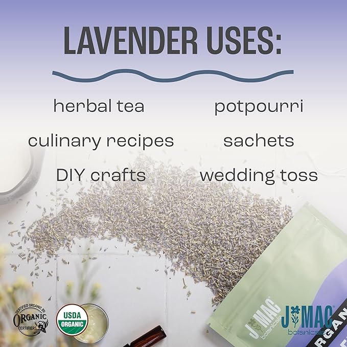 J MAC BOTANICALS, Organic Lavender Flower (4 oz), Dried Lavender Flowers, Buds, Manufactured in The USA