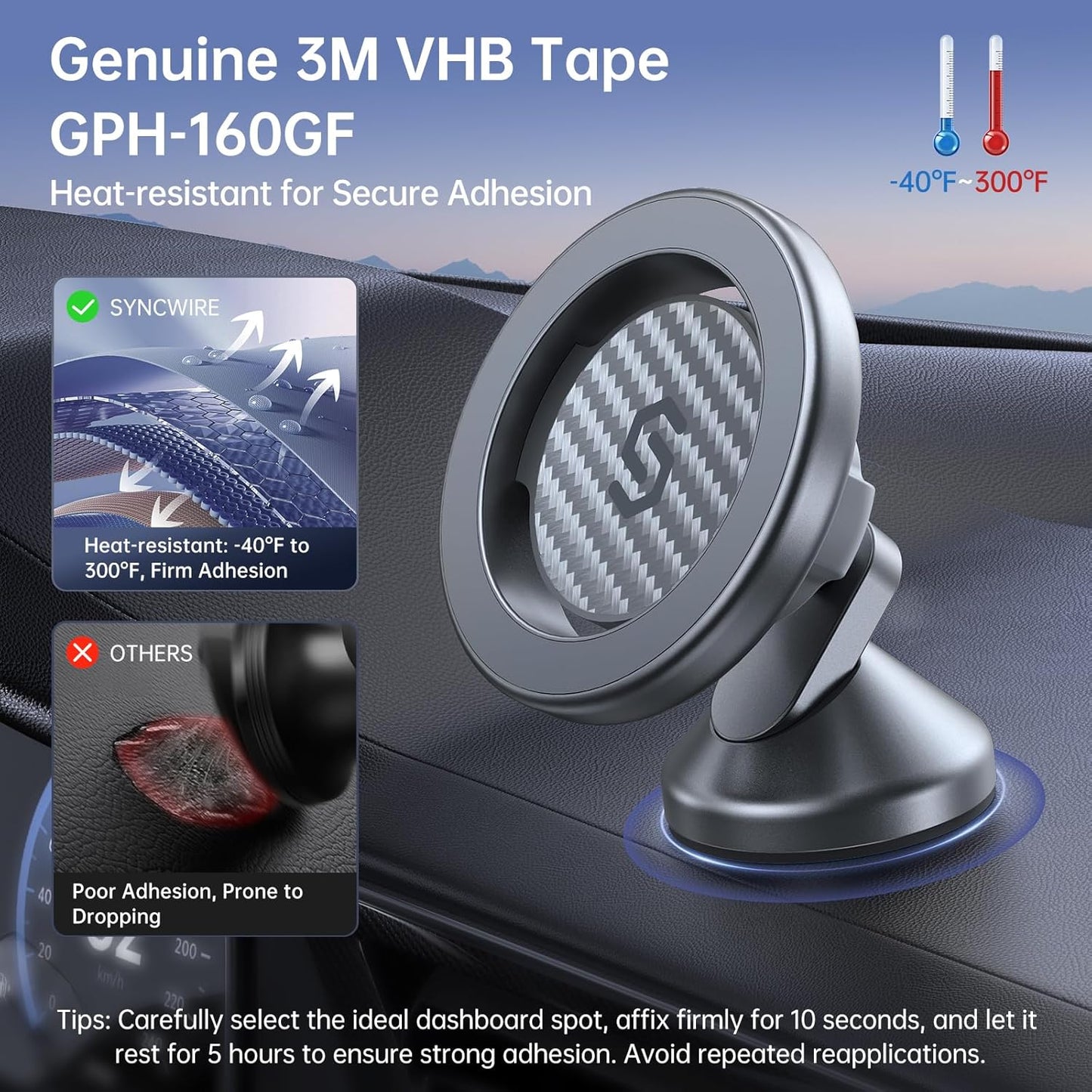 SYNCWIRE for MagSafe Car Mount - Kevlar Material Magnetic Phone Holder for Car Dash,360° Rotation Strong Magnets Car Phone Holder Compatible iPhone 16 Pro Max 15 14 13,Android MagSafe Car Accessories