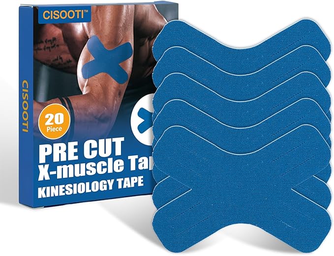 Kinesiology Tape X-Tape– Advanced Support for Knees and Muscles, Waterproof Athletic Tape with Precut Strips for Easy Use, Ideal for Sports, Injury Prevention, and Recovery, 20 Count (Blue)