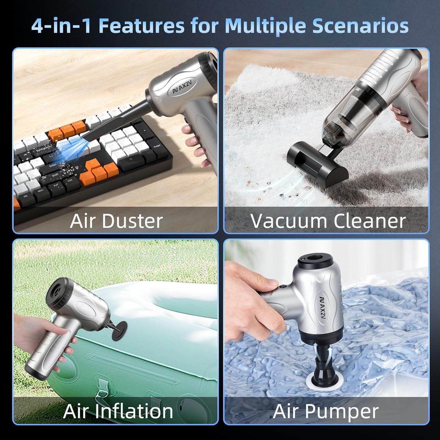 2-in-1 Car Vacuum & Air Duster,70W/16kpa/1200000RPM/35 Mins,High Powerful Dust Cleaner Portable Compressed Air Blower,Lightweight Handheld Mini Vacuum for Car/Home/Office