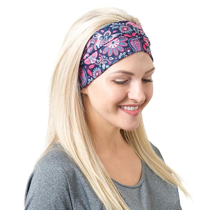 RiptGear Stretch Sport Headband for Women (Hippie Flower) — Made of Non-Slip Sweat Wicking Fabric — Great for Yoga, Running or The Gym — Soft Headband That Fits Most Head Sizes — (1-Pack)