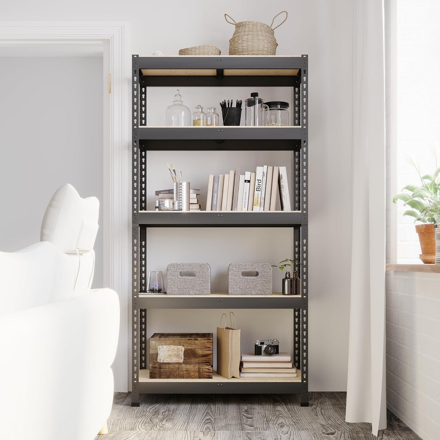 3 Packs 35.5" W x 16" D x 71" H Adjustable Garage Storage Shelves - 5-Shelf Heavy Duty Shelving Unit, Metal Utility Storage Organizer Racks for Warehouse Pantry Closet Kitchen, Black