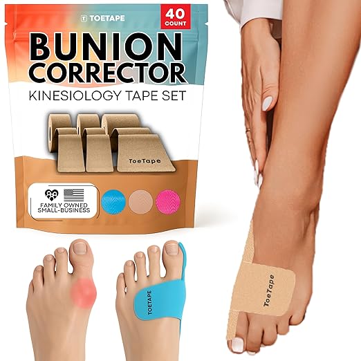 Bunion Corrector & Pain Relief Kinesiology Athletic Tape | For Bunions & Turf Toe | Big Toe Spacer/Separator/Straightener Tape for Men & Women | 80 Precut Kinesiology Tape Pcs | Nude Color