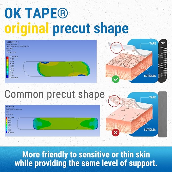 OK TAPE Synthetic Kinesiology Tape, 20 Strips, Precut K Tape, Performance Elastic Athletic Tape for Muscle Support & Discomfort Relief, Reflective Design, Waterproof, 2" x 10" -Pink