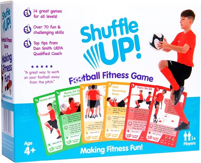 Shuffle Up Soccer Card Games - 70+ Fun & Active Skills Cards for Kids, Fitness Cards Develop Fundamentals, Stamina & Strength, Easy to Play for Kids | Multiple Skills Level Card Include 2 Dices