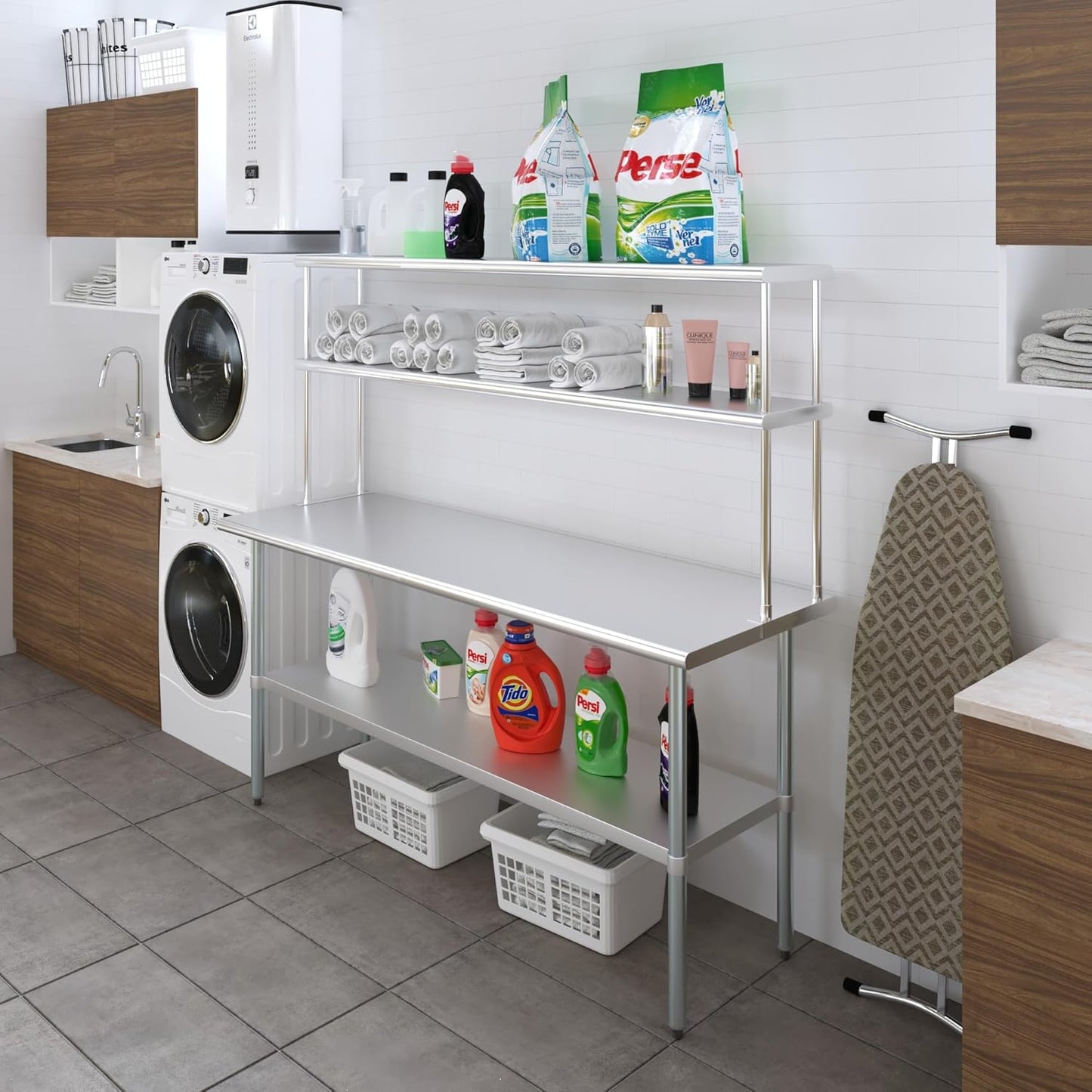 Amgood Stainless Steel Work Table Double Tier Overshelf | Metal Kitchen Prep Table & Shelving Combo (24" x 72" Work Table + 12" Overshelf)