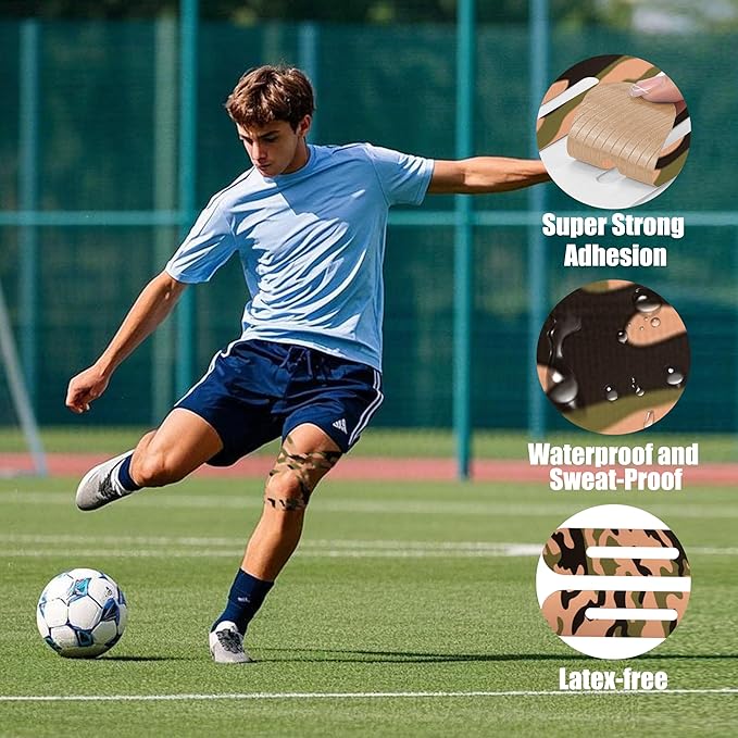 Precut Kinesiology Tape for Knees,24 Pcs – Elastic Knee Support & Stability, Pain Relief – Waterproof, Breathable, Hypoallergenic Athletic Tape (Camouflage)