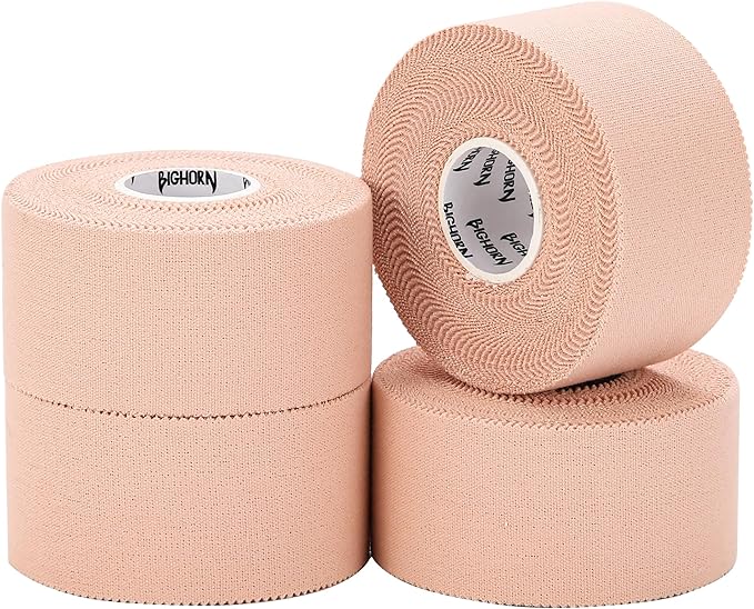 Bighorn Athletics Sports Tape | EZ-Tear Nude Athletic Tape for Wrist, Ankle & Foot Support | Zinc Oxide Infused & Latex-Free Adhesive, Breathable Cotton Fabric, 1.5-Inch x 45-Feet, 4 Rolls, Nude
