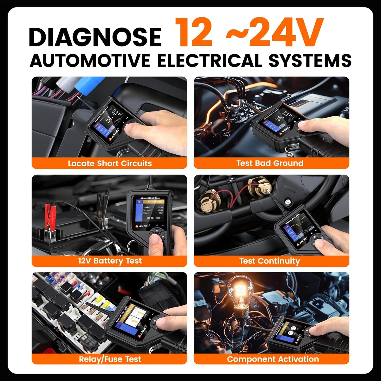 ANCEL PB600 Power Circuit Probe Tester with Battery, Relay, Injector Test, 8-35V Automotive Electrical Circuit Tester, Multimeter/Oscilloscope/Ohmmeters Power Circuit Probe Kit, 30FT Cable