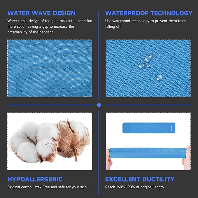 CKeep Uncut Kinesiology Tape(2 Rolls), Original Cotton Elastic Premium Athletic Tape,Latex Free Hypoallergenic, 2inch x 16ft, Light Blue