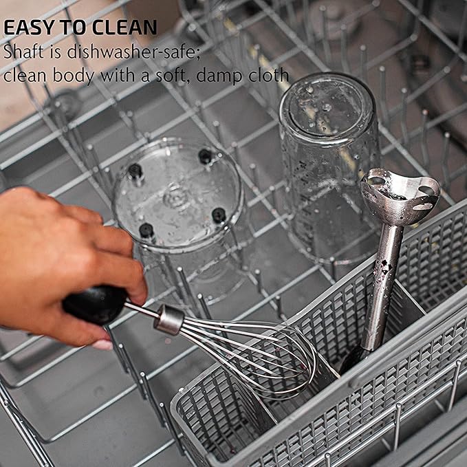 OVENTE Immersion Hand Blender, 300W Electric Handheld Portable Stick Mixer Set with 2 Mixing Speed, Stainless Steel Blades, Egg Whisk Attachment, Mixing Beaker and BPA-Free Food Chopper, Black HS565B