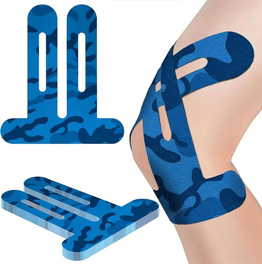 Precut Kinesiology Tape for Knees,24 Pcs – Elastic Knee Support & Stability, Pain Relief – Waterproof, Breathable, Hypoallergenic Athletic Tape (Camo Blue)