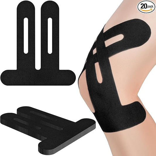Kinesiology Tape for Knees, 20 Count Knee Tape for Knee Pain Relief Pre Cut, Latex Free, Support Muscles and Joints, Kinesiology Pre Cut, Waterproof and Elastic (Black 20pcs)