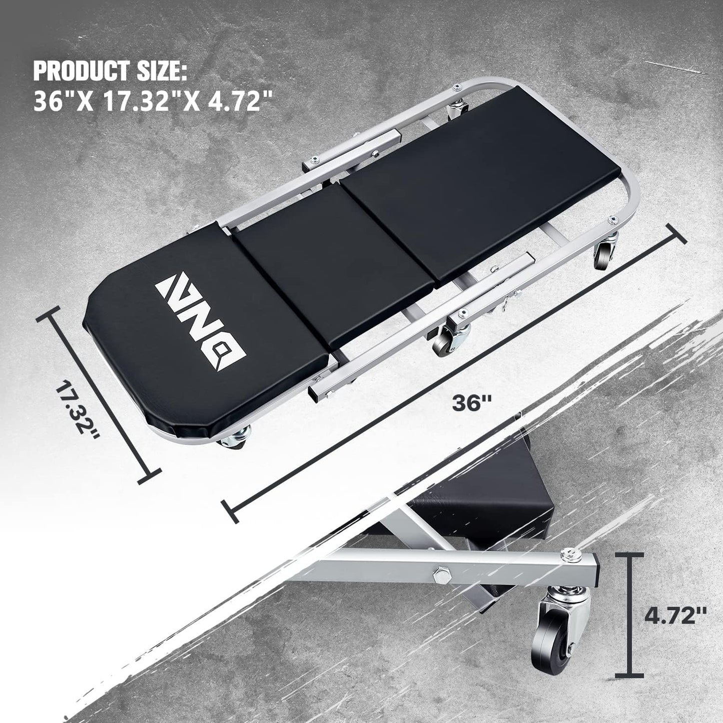 ‎DNA MOTORING TOOLS-00185 36 Inches 2 IN 1 Rolling Folding Car Creeper/Seat, 6 Pcs 2" Casters, 150kg Weight Capacity, Gray