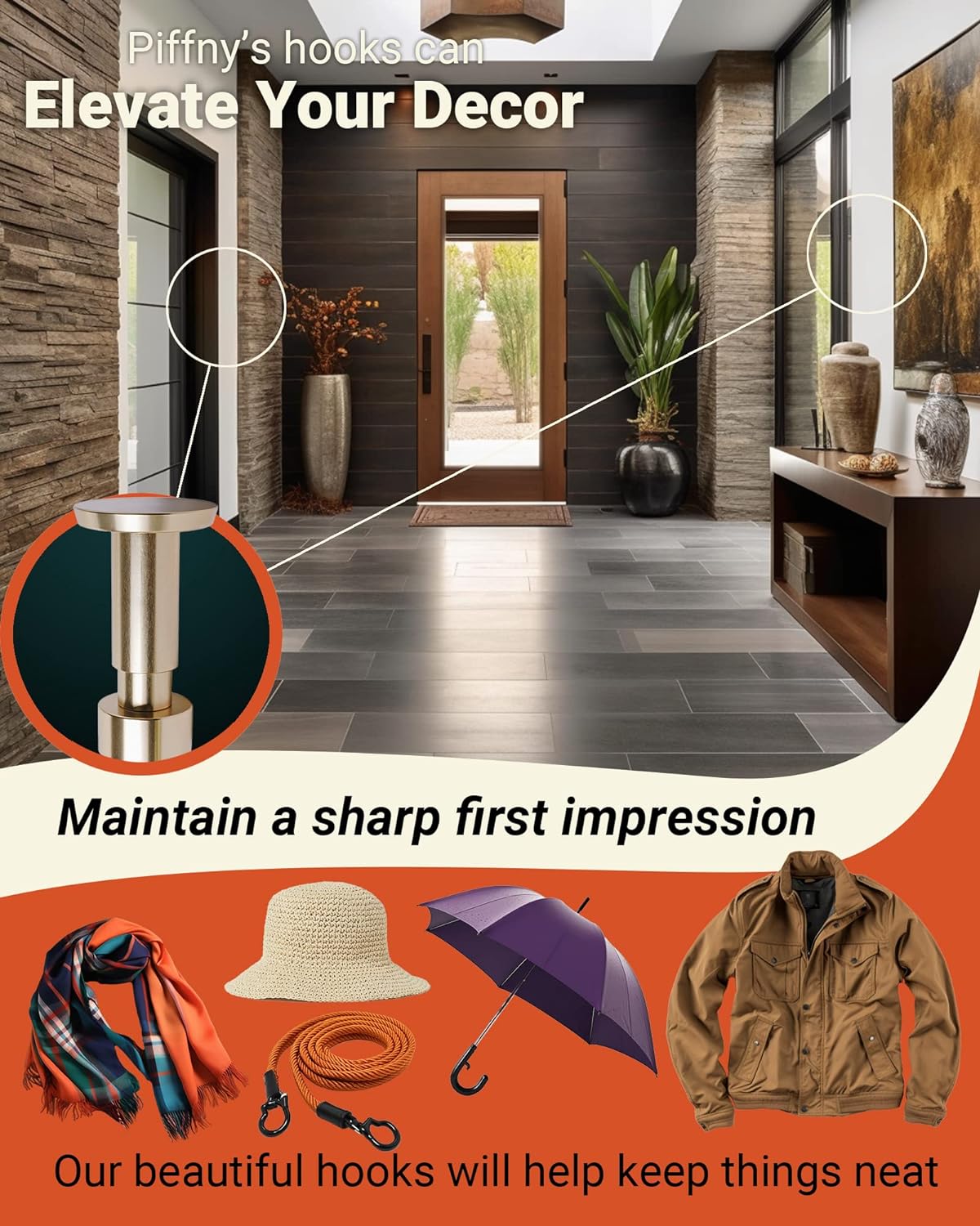 Screw Mount Round Hooks Constructed of Stainless Steel for Towels, Robes, Hats, Jackets in The Bathroom, Bedroom, Kitchen, Entry, and Backyard BBQ Pool Deck - Smooth Black, 6 Pack