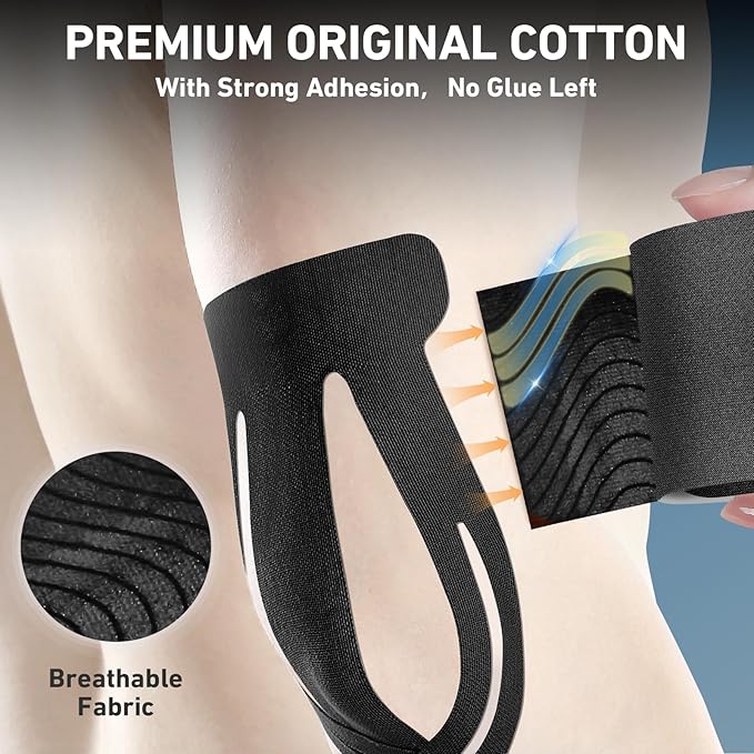 12 Count Kinesiology Tape for Elbow, Pre-Cut Waterproof KTquick Elbow Tape for Elbow Pain Relief Pre Cut, Original Cotton Athletic Tape, Durable Knee Tape for Sports and Long-Lasting Support (Black)