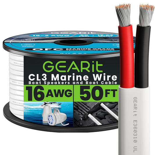 GEARit Speaker Wire 16 Gauge (50ft), Red/Black Speaker Cable 16AWG, Duplex 2-Conductor, Speaker Wires for Boat, RV, Camper, Trailer, Automotive, in-Wall and Outdoor Use