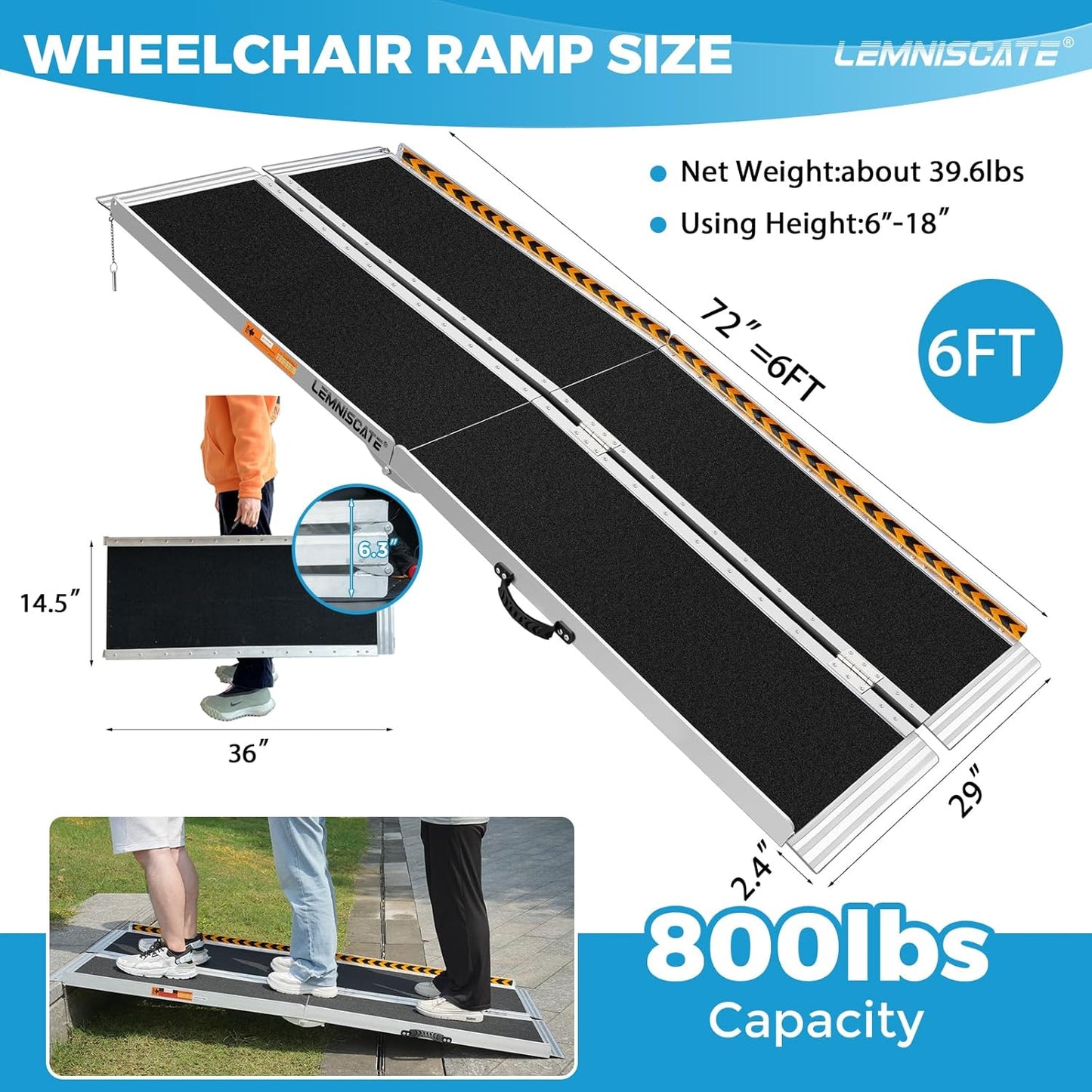 LEMNISCATE 6FT Wheelchair Ramp, 29.2” W Non-Slip Portable Ramps for Wheelchairs for Home Steps, Folding Aluminum Handicap Ramps for Home Entry, Doorways, Shed, Stairs, Curbs, Walkers, Scooter