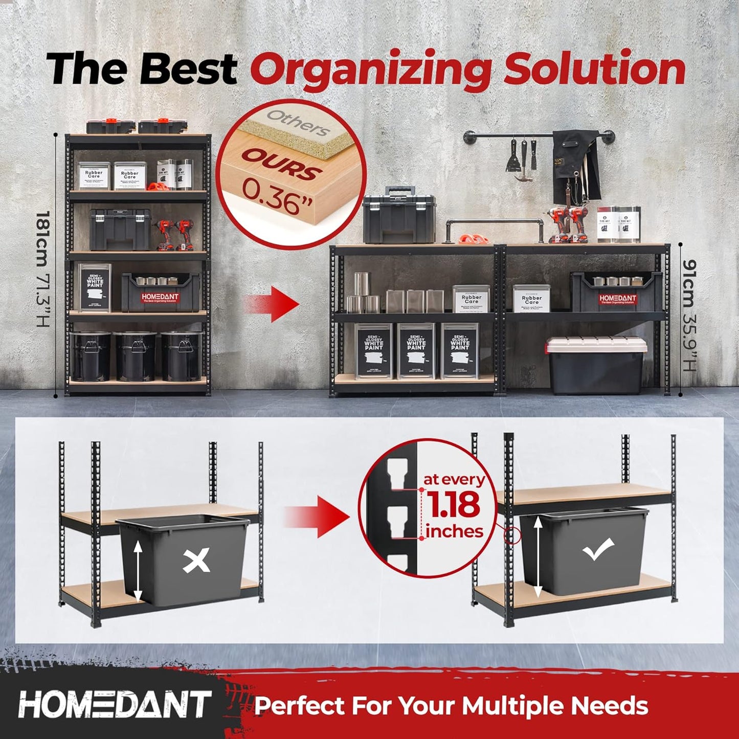 HOMEDANT 5-Tier Laminated Boltless Heavy Duty Metal Shelving Unit Adjustable Garage Storage Utility Rack Shelves Organization Shelf Warehouse Industrial 39.8" W x 18.2" D x 71.3" H 10Pack