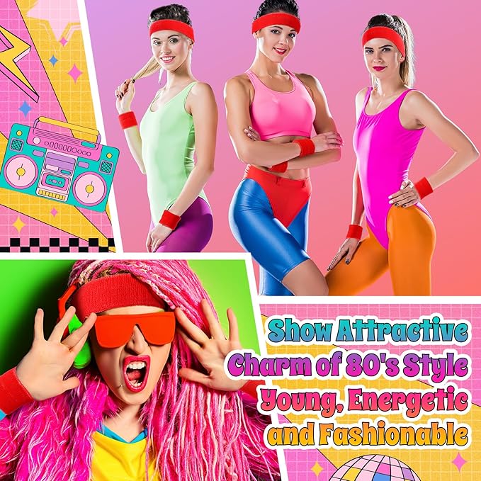 3 Pack Neon Sweatbands Sports Wristband and Headband 80s Sweatbands for Party Football Basketball Baseball Soccer