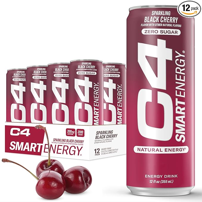 Cellucor C4 Smart Energy Drink - Sugar Free Performance Fuel & Nootropic Brain Booster, Coffee Substitute or Alternative | Black Cherry 12 Oz - 12 Pack