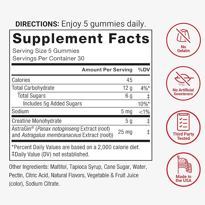 Force Factor Creatine Monohydrate Gummies, 5g Dose for Men & Women to Support Muscle, Strength, Recovery, Cognitive Health & Memory, Mixed Berry, 150 Gummies