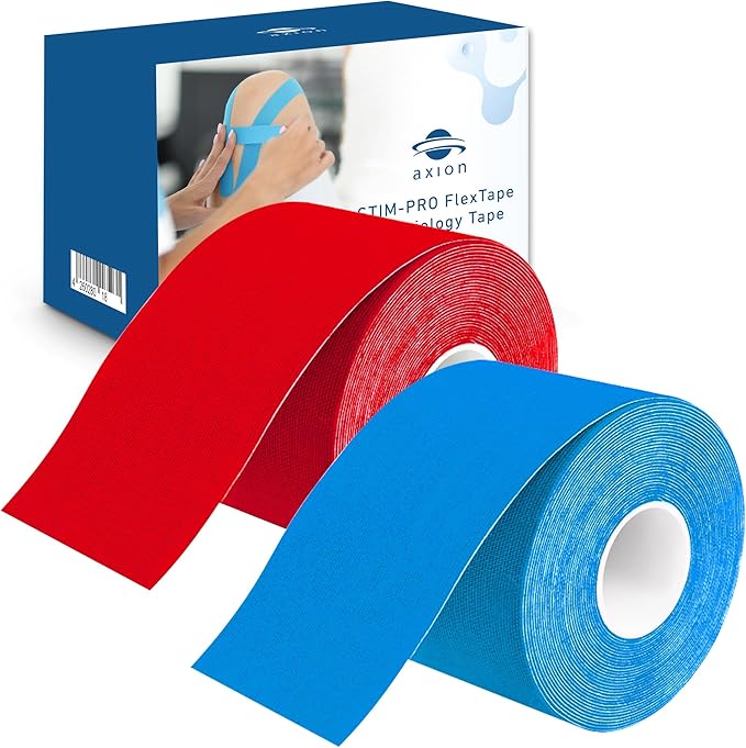 Kinesiology Tape Uncut | 2 Rolls of Athletic Sports Tape in Blue and Red | 16ft Length and 2'' Width per Roll | Waterproof • Skin-Friendly • Elastic | Ideal for Sports | axion
