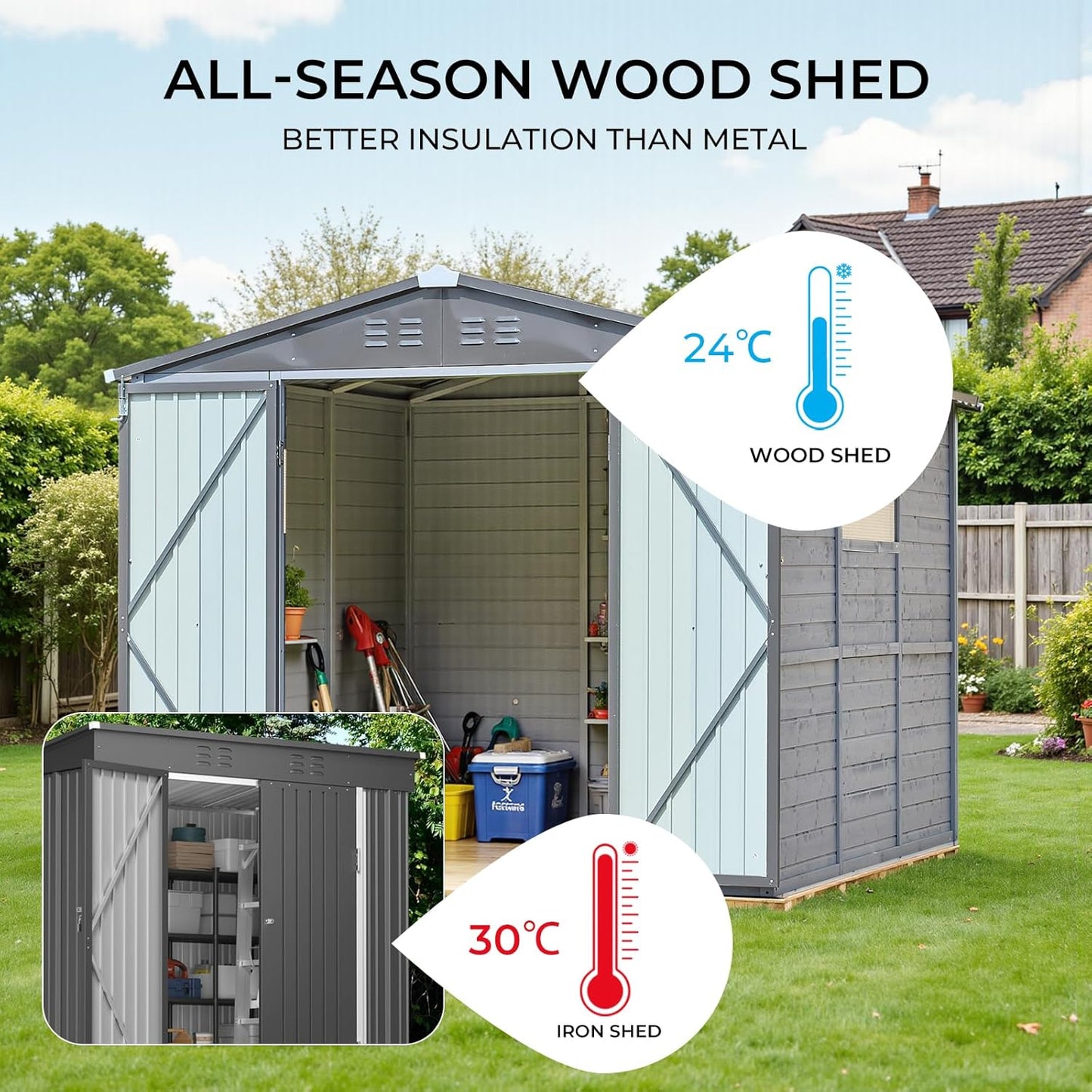 MyVoice 8x10 FT Wooden Outdoor Storage Shed with 4 Vents & 2 Adjustable Windows, DIY Cedar Tool Shed Kit, Garden Bike Firewood Storage, Waterproof Backyard Outdoor Shed for Patio, Lawn, Yard & Garage