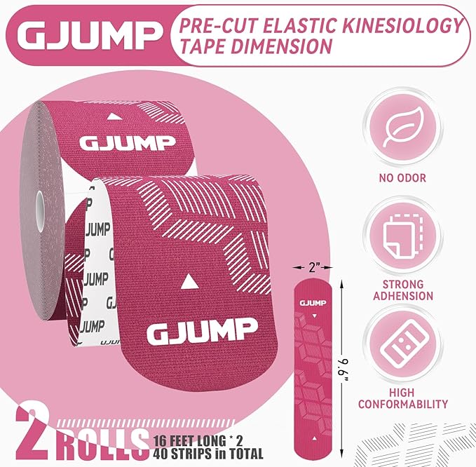 Kinesiology Tape, Original Cotton Elastic Athletic Tape for Muscle Strain Relief & Joint Support, 40 Count Precut Strips 2 Rolls, Waterproof & Breathable Sports Tape for Support and Recovery