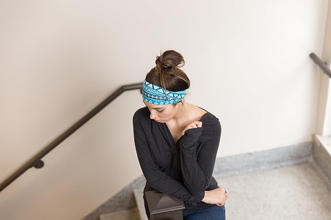 RiptGear Stretch Sport Headband for Women (Tribal Blue) — Made of Non-Slip Sweat Wicking Fabric — Great for Yoga, Running or The Gym — Soft Headband That Fits Most Head Sizes — (1-Pack)